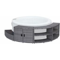 Cadre pour spa. contour en résine tressée grise pour spa rond avec armoire étagères et marche pieds