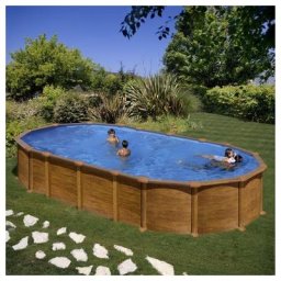 Gre Pools Piscine ovale acier 7,44m x 3,99m x h: 1,32m - Imitation bois - Filtration à sable - sans