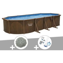 Bestway - Kit piscine acier Hydrium effet bois ovale 7,30 x 3,60 x 1,30 m + 10 kg de zéolite + Kit