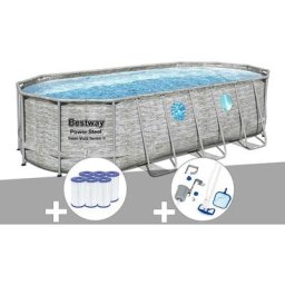 Bestway - Kit piscine tubulaire ovale Power Steel SwimVista avec hublots 5,49 x 2,74 x 1,22 m + 6