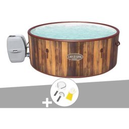 Bestway - Kit spa gonflable Lay-Z-Spa Helsinki rond Airjet 5/7 places + Kit de nettoyage - Marron