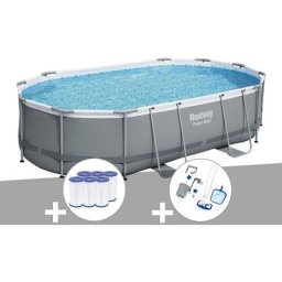 Bestway - Kit piscine tubulaire Power Steel ovale 4,88 x 3,05 x1,07 m + 6 cartouches de filtration