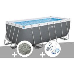 Bestway - Kit piscine tubulaire Power Steel rectangulaire 4,12 x 2,01 x 1,22 m + 10 kg de zéolite +