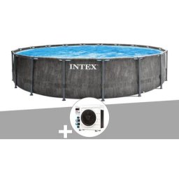 Intex - Kit piscine tubulaire Baltik ronde 5,49 x 1,22 m + Pompe à chaleur - Gris