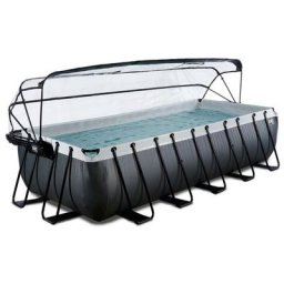 Piscine exit Black Leather 540x250x122cm avec pompe filtrante à sable et dôme et pompe à chaleur