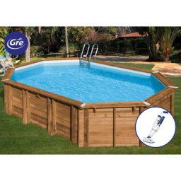 Piscine bois safran 2 6,20m x 3,95m x h: 1,36m - Aspirateur électrique à batterie offert