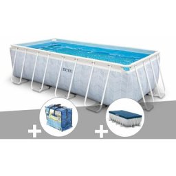 Intex - Kit piscine tubulaire Chevron rectangulaire 4,00 x 2,00 x 1,00 m + Bâche à bulles + Bâche
