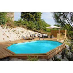 Piscine bois safran 6,37m x 4,12m x h: 1,33m - Aspirateur électrique à batterie offert