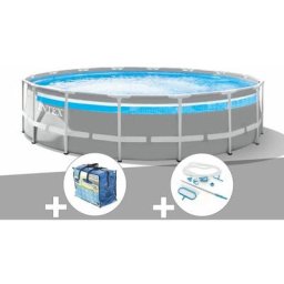 Intex - Kit piscine tubulaire Prism Frame Clearview ronde 4,88 x 1,22 m + Bâche à bulles + Kit
