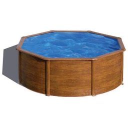 Gre Pools Piscine ronde acier Ø3,70m x h: 1,22m - Imitation bois - Filtration à cartouche