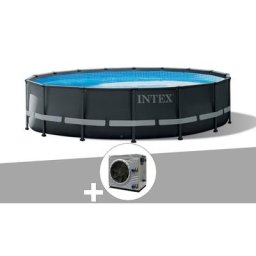Intex - Kit piscine tubulaire Ultra xtr Frame ronde 4,88 x 1,22 m + Pompe à chaleur - Gris