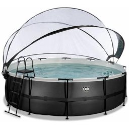 Piscine exit Black Leather ø488x122cm avec pompe filtrante à sable et dôme - noir - Noir