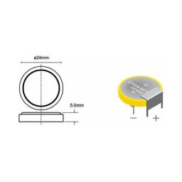 Pile au lithium CR2450H 3Vdc 630mA Position horizontale 3pin pour soudure