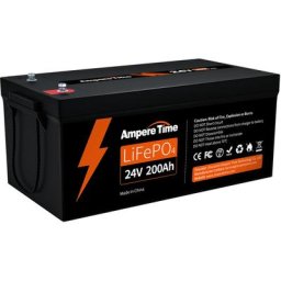 Batterie LiFePO4 24V 200Ah Batterie Lithium à Cycle Profond BMS 200A Intégré, 4000+ Cycles,
