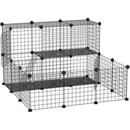 Cage parc enclos rongeurs modulable dim. L 105 x l 105 x H 70 cm 2 niveaux 2 portes rampe résine PP