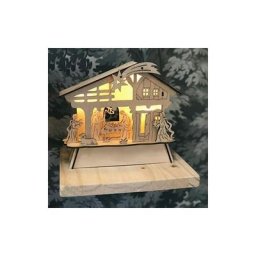 Kontarboor - Crèche de Noël en bois travaillé au Laser avec Lumières led , Scène Nativité , 21x18x5