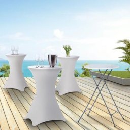 Lot de 4 tables hautes pliantes 105 cm et 4 housses blanches - Blanc