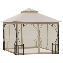 Pavillon de jardin tonnelle barnum style colonial double toit toiles moustiquaires amovibles
