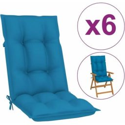Coussins de chaise de jardin à dossier haut 6 pcs bleu tissu Vidaxl Bleu