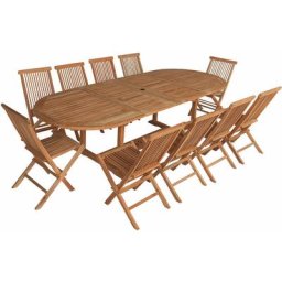 Salon de jardin en teck lombok - table ovale extensible - 10 places - brown