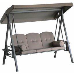 Outsunny - Balancelle de jardin 3 places grand confort toit inclinaison réglable coussins plateaux