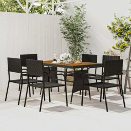 Ensemble Table et Chaise de Jardin 7 pcs - Mobilier à dîner d'extérieur Résine tressée Noir