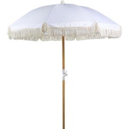 Parasol de Jardin Rétro ⌀ 150 cm Mât en Bois et Tissu Blanc Mondello - Blanc