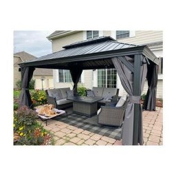 Purple Leaf - Tonnelle de Jardin 3.65 x 4.85 m Tonnelle Aluminum avec Moustiquaire et Rideaux
