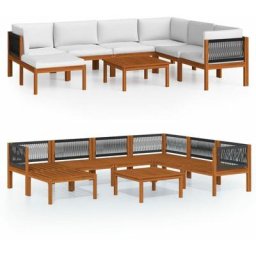 Salon de jardin 8 pcs avec coussins Crème Bois d'acacia solide Vidaxl n/a