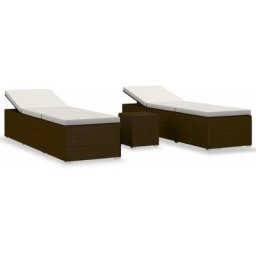 Chaise longue de jardin table à thé 3pcs Résine tressée Marron Vidaxl Marron