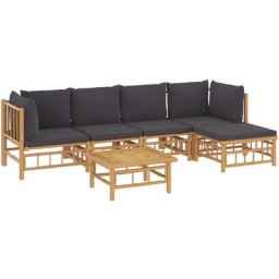 Salon de jardin 6 pcs avec coussins gris foncé bambou Vidaxl n/a