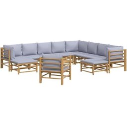 Salon de jardin 12 pcs avec coussins gris clair bambou Vidaxl n/a