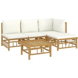 Salon de jardin 5 pcs avec coussins blanc crème bambou Vidaxl n/a