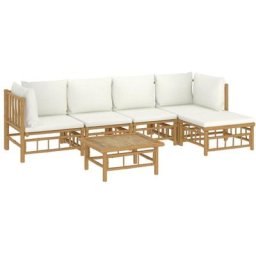 Salon de jardin 6 pcs avec coussins blanc crème bambou Vidaxl n/a