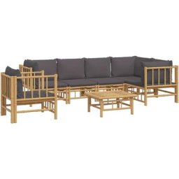 Salon de jardin 7 pcs avec coussins gris foncé bambou Vidaxl n/a
