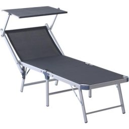 Transat bain de soleil pliable grand confort dossier et pare-soleil réglable alu. textilène gris