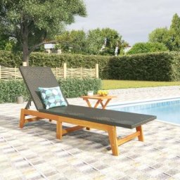 Chaise longue Bain de soleil Transat avec table Résine tressée et bois massif d'acacia 17887