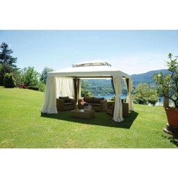 Tonnelle rectangulaire 4x3 m en alluminium avec cheminée coupe-vent avec set tente mosquito