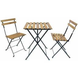 Alice's Garden - Table de jardin bistrot en bois d'acacia et métal, 55 x 54 cm, 2 chaises pliantes