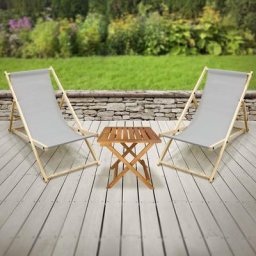 Ecd Germany - Set 2x bains de soleil avec table pliante en bois fauteuils de plage gris clair