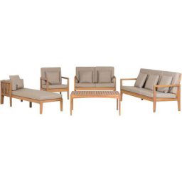 Ensemble de Jardin ou Terrasse Table Basse 2 Canapés Fauteuil et Chaise Longue en Bois d'Acacia