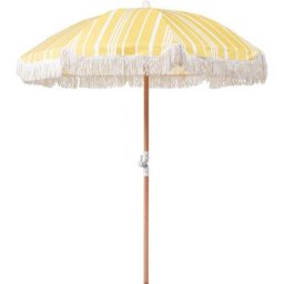 Parasol de Jardin Rétro ⌀ 150 cm Mât en Bois et Tissu Jaune et Blanc Mondello - Jaune