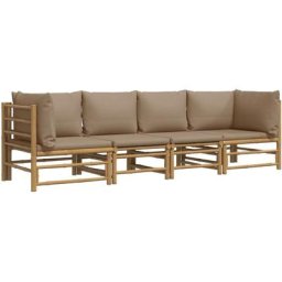 Salon de jardin 4 pcs avec coussins taupe bambou Vidaxl n/a