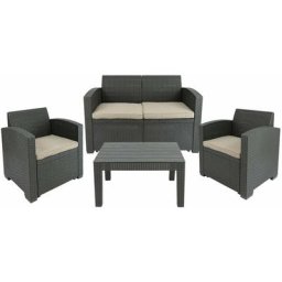 Set salon d'extérieur - Salon de jardin pour 4 personnes - 2 fauteuils, 1 canapé et 1 table - avec