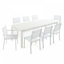 Ensemble table de jardin extensible en aluminium et 8 chaises blanc - Blanc