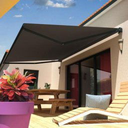 Store banne loggia ruby 4,00x3,00 m (Motorisé Secours à Télécommande - Gris Anthracite - Gris