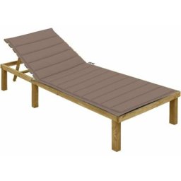 Chaise longue Bain de soleil Transat avec coussin taupe Bois de pin imprégné 28631 - Taupe