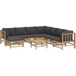 Salon de jardin 9 pcs avec coussins gris foncé bambou Vidaxl n/a