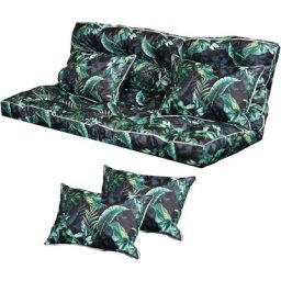 Banc de jardin, coussin de balançoire, feuilles vertes