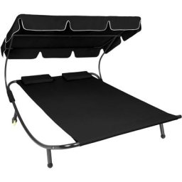 Transat 2 places - chaise longue, bain de soleil, transat jardin - noir/noir